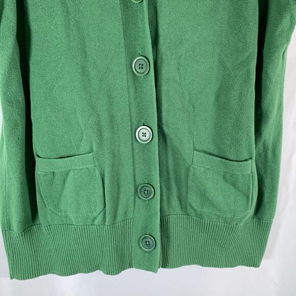 LL Bean Vest Women's Large Green Button Front Pockets Vneck 100% Cotton - Picture 4 of 6